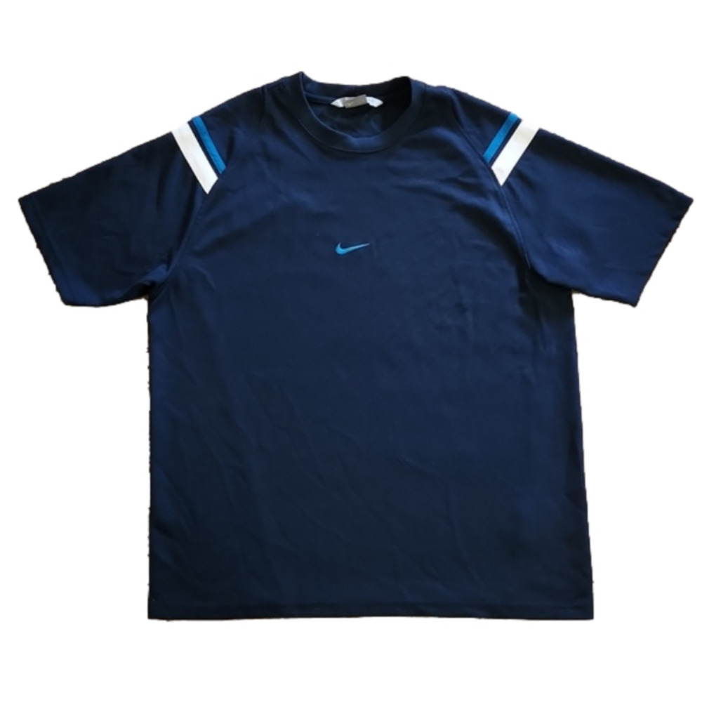 Nike Blue & White Shoulder Stripes Mesh Athletic T-shirt
